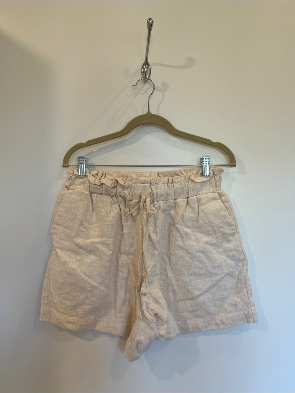 Women's Drawstring Paperbag Waist Shorts - Light Beige